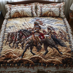 Ancient Roots Bedspread quilted 3-piece bedding set on a made bed with two matching pillow shams