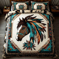 Ancient Weave Southwest quilted 3-piece bedding set on a made bed with two matching pillow shams