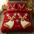 Antler Charm Animal quilted 3-piece bedding set on a made bed with two matching pillow shams