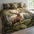 Antler Grove Animal quilted 3-piece bedding set on a made bed with two matching pillow shams