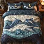 Aqua Spirit quilted 3-piece bedding set on a made bed with two matching pillow shams