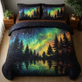 Aurora Pine Lake quilted 3-piece bedding set on a made bed with two matching pillow shams