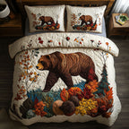 Autumn Paws quilted 3-piece bedding set on a made bed with two matching pillow shams