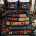 Autumn Stories quilted 3-piece bedding set on a made bed with two matching pillow shams