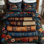 Autumn Stories quilted 3-piece bedding set on a made bed with two matching pillow shams