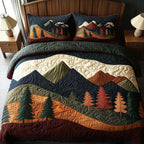 Backwoods Serenity quilted 3-piece bedding set on a made bed with two matching pillow shams