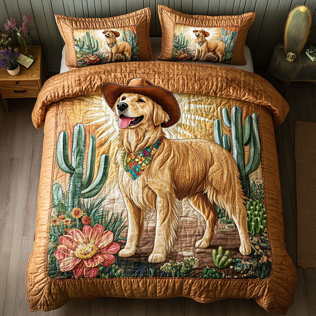 Barnyard Buddy quilted 3-piece bedding set on a made bed with two matching pillow shams
