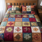 Blossom Bliss quilted 3-piece bedding set on a made bed with two matching pillow shams