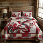 Blossom Breeze Animal quilted 3-piece bedding set on a made bed with two matching pillow shams