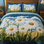 Blossom Field Bedspreads quilted 3-piece bedding set on a made bed with two matching pillow shams