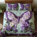 Blossom Flight Butterfly quilted 3-piece bedding set on a made bed with two matching pillow shams