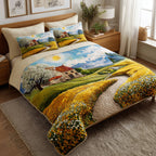 Blossom Lane quilted 3-piece bedding set on a made bed with two matching pillow shams