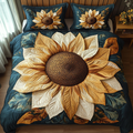 Boho Bloom Flower quilted 3-piece bedding set on a made bed with two matching pillow shams