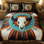 Boho Breeze Southwest quilted 3-piece bedding set on a made bed with two matching pillow shams