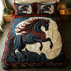 Bold Horse quilted 3-piece bedding set on a made bed with two matching pillow shams