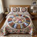Book Mandala quilted 3-piece bedding set on a made bed with two matching pillow shams