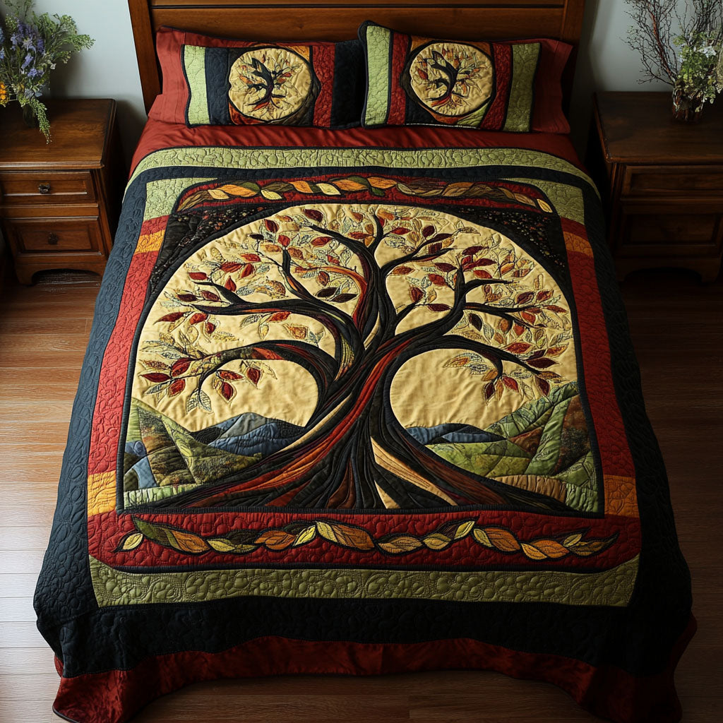 Branches Of Legacy quilted 3-piece bedding set on a made bed with two matching pillow shams