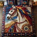 Brave Spirit quilted 3-piece bedding set on a made bed with two matching pillow shams