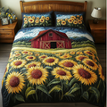 Bright Garden quilted 3-piece bedding set on a made bed with two matching pillow shams
