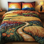 Bright Horizon Farm quilted 3-piece bedding set on a made bed with two matching pillow shams