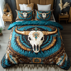 Buffalo Spirit Bison quilted 3-piece bedding set on a made bed with two matching pillow shams