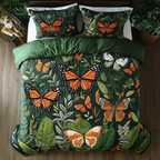 Butterfly Bliss Bedspread quilted 3-piece bedding set on a made bed with two matching pillow shams