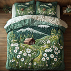 Cabin Comforts Forest quilted 3-piece bedding set on a made bed with two matching pillow shams