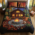 Cabin Dreams Autumn quilted 3-piece bedding set on a made bed with two matching pillow shams