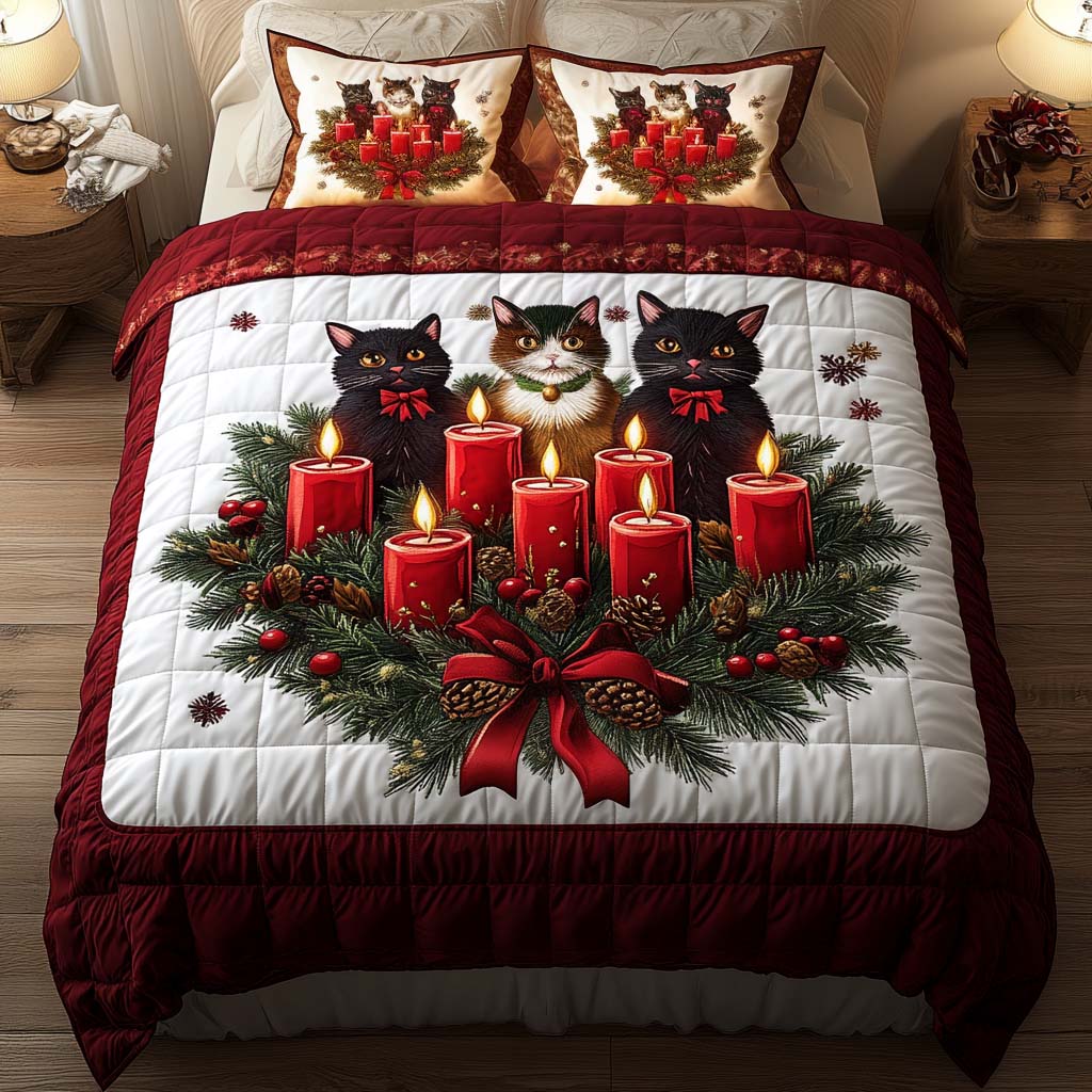 Candlelight Companions quilted 3-piece bedding set on a made bed with two matching pillow shams