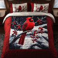 Cardinal Magic quilted 3-piece bedding set on a made bed with two matching pillow shams