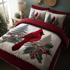 Cardinal Whisper Animal quilted 3-piece bedding set on a made bed with two matching pillow shams