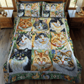 Cat Portraits Animal quilted 3-piece bedding set on a made bed with two matching pillow shams