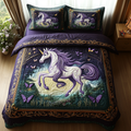 Celestial Horn quilted 3-piece bedding set on a made bed with two matching pillow shams