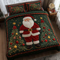 Charcoal Santa Dreams quilted 3-piece bedding set on a made bed with two matching pillow shams