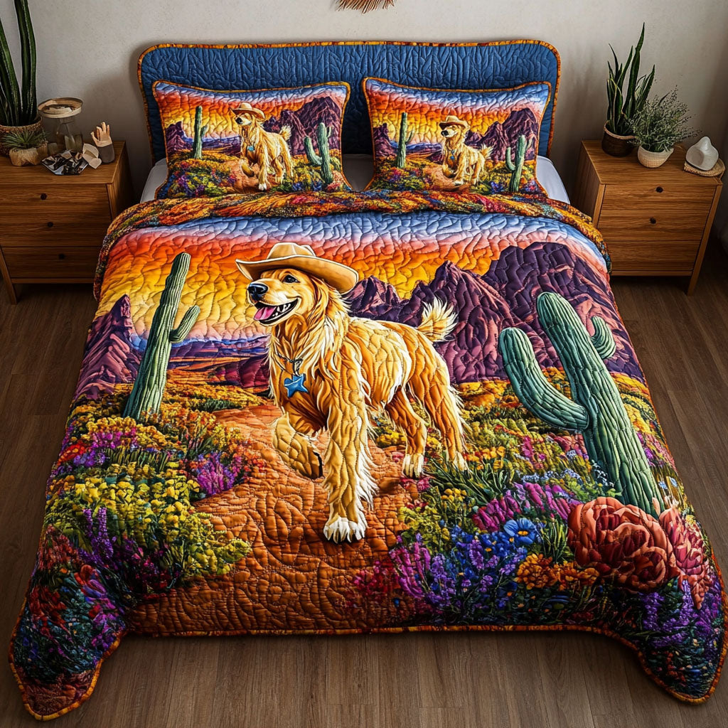 Charming Outlaw quilted 3-piece bedding set on a made bed with two matching pillow shams