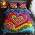 Cherished Love quilted 3-piece bedding set on a made bed with two matching pillow shams