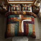 Christian Cross Guide quilted 3-piece bedding set on a made bed with two matching pillow shams