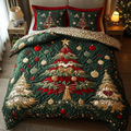 Christmas Magic quilted 3-piece bedding set on a made bed with two matching pillow shams