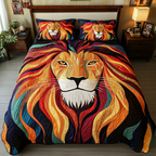 Classic Regal Lion quilted 3-piece bedding set on a made bed with two matching pillow shams