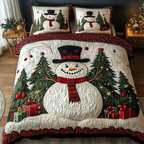 Classic Snowy Night quilted 3-piece bedding set on a made bed with two matching pillow shams