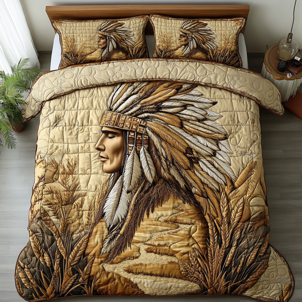 Classic Southwest Spirit quilted 3-piece bedding set on a made bed with two matching pillow shams