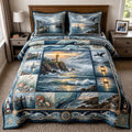 Coastal Anchor quilted 3-piece bedding set on a made bed with two matching pillow shams