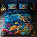 Coastal Glide quilted 3-piece bedding set on a made bed with two matching pillow shams