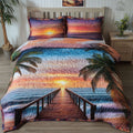 Coastal Paradise quilted 3-piece bedding set on a made bed with two matching pillow shams