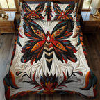Colorful Butterfly quilted 3-piece bedding set on a made bed with two matching pillow shams