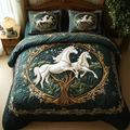 Cosmic Hoof quilted 3-piece bedding set on a made bed with two matching pillow shams