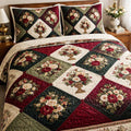 Cottage Charm quilted 3-piece bedding set on a made bed with two matching pillow shams