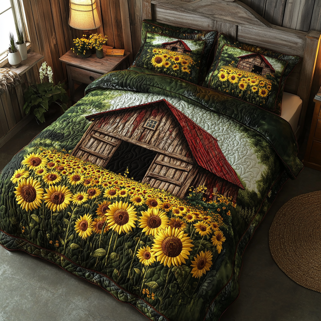 Country Rays quilted 3-piece bedding set on a made bed with two matching pillow shams