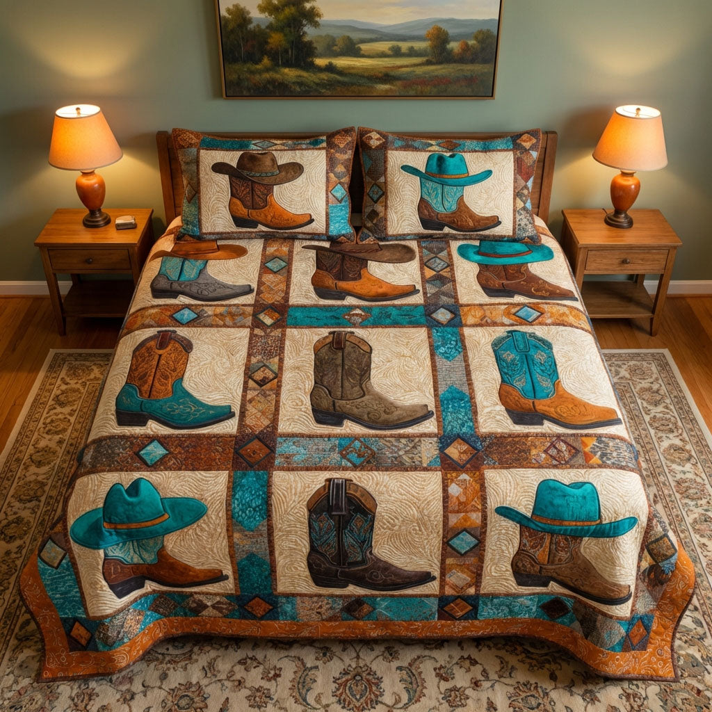 Cowboy Classic quilted 3-piece bedding set on a made bed with two matching pillow shams