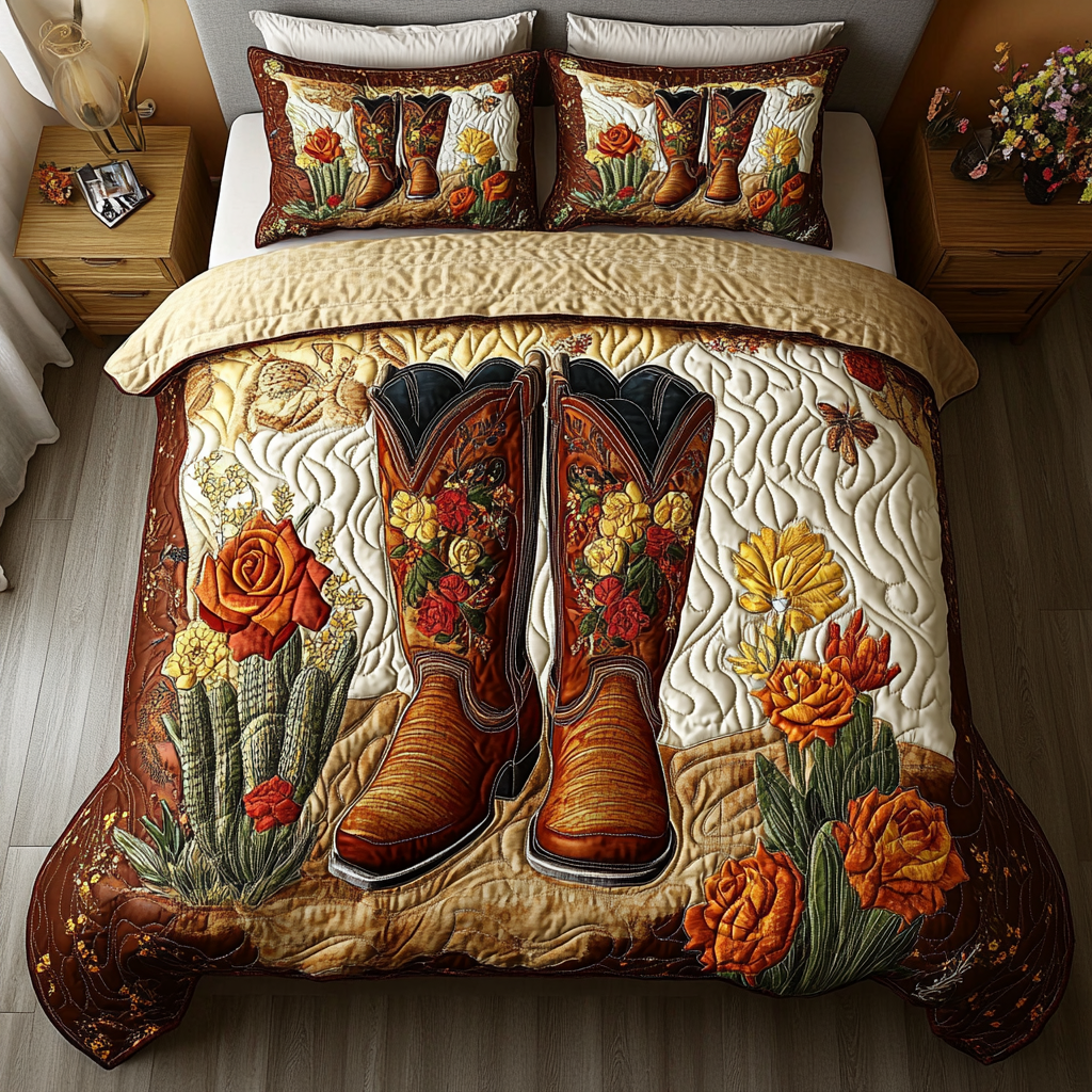 Cowboy Comfort Bedspreads quilted 3-piece bedding set on a made bed with two matching pillow shams